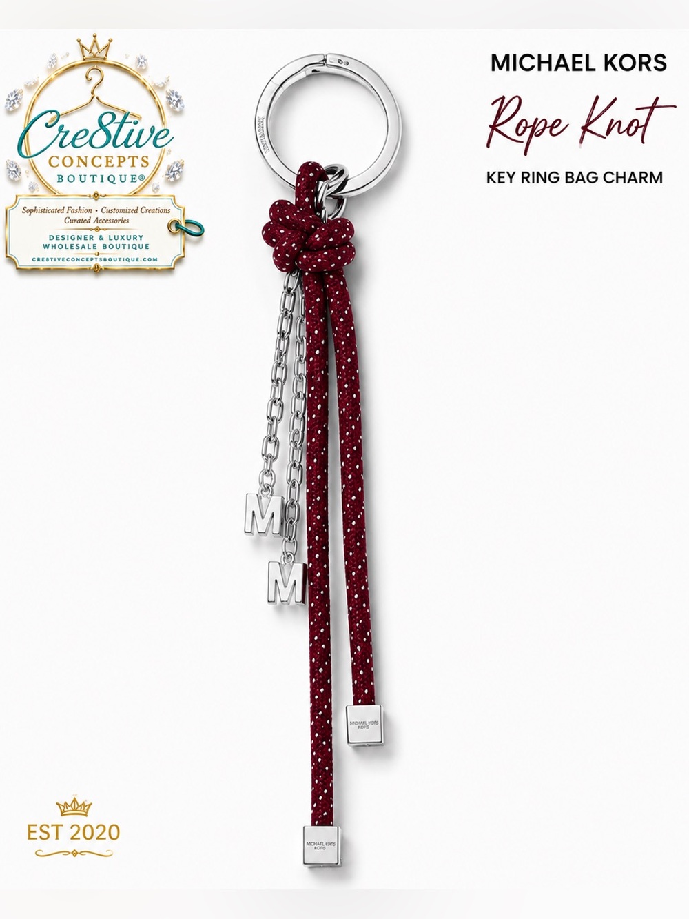 Michael Kors, Rope Knot Key Ring/Bag Charm-Silver Hardware - Picture 5 of 6
